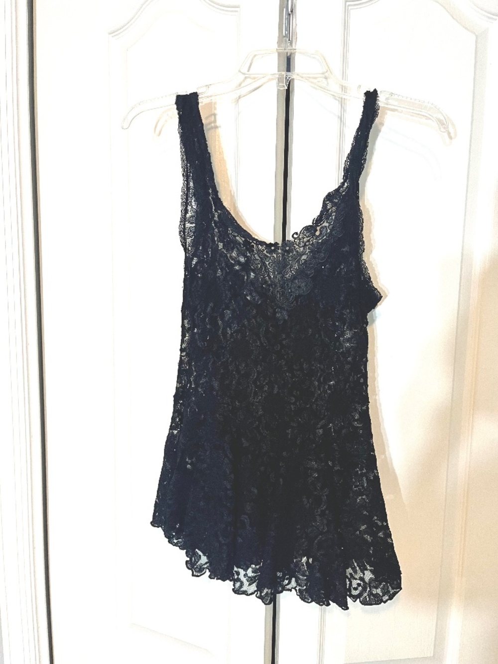 Vintage Cinema Etoile Black Lace Babydoll Chemise | Small Sheer Floral Lace